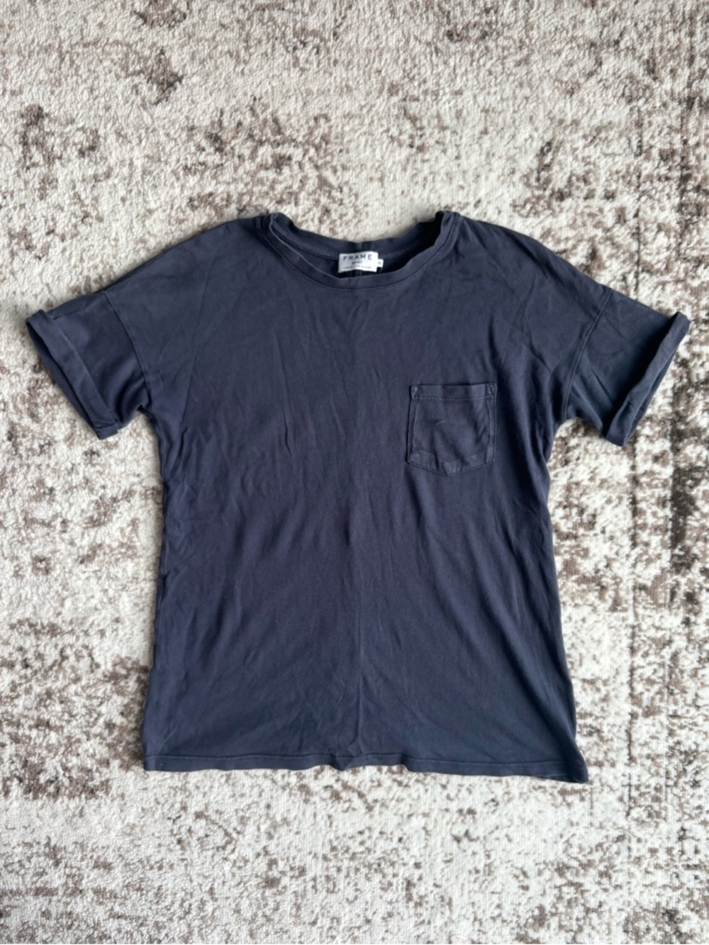 FRAME Boyfriend Fit 100% Supima Cotton Pocket Tee in Navy